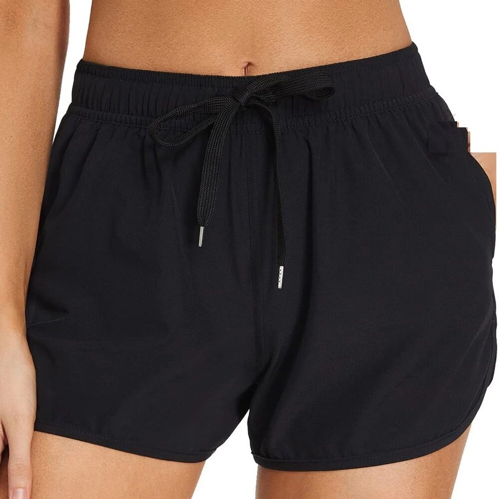 Women Black Elastic Flex Shorts Size XL (fit like M) High Waist Quick Dri Nylon